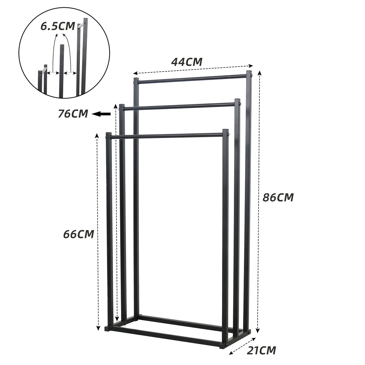 Stojak Na Ręczniki 3 Szczeble, Czarny, M