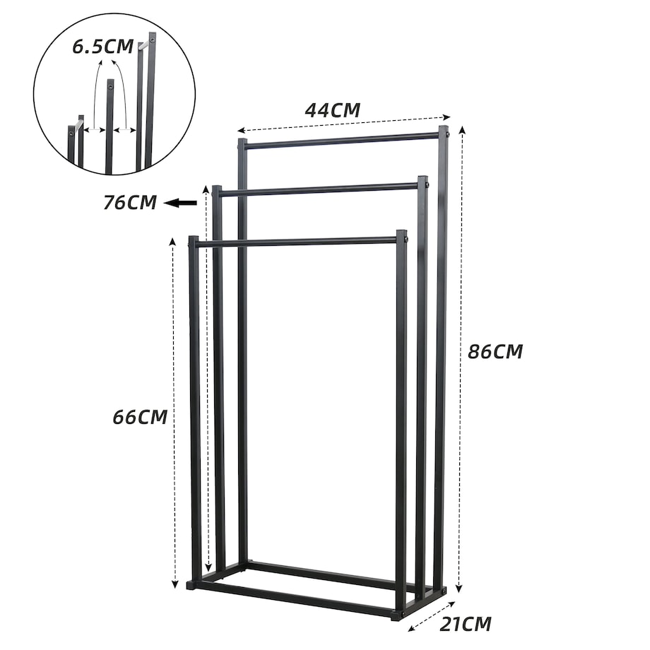 Stojak Na Ręczniki 3 Szczeble, Czarny, M