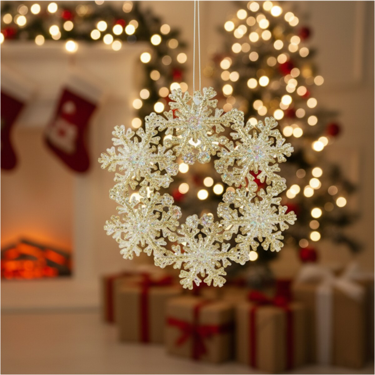 Zawieszka Na Choinkę Płatek Śniegu 12 Cm Ozdoba Świąteczna Wisząca Kolor Szampan