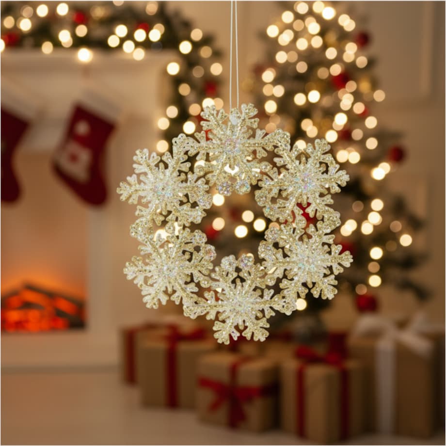 Zawieszka Na Choinkę Płatek Śniegu 12 Cm Ozdoba Świąteczna Wisząca Kolor Szampan