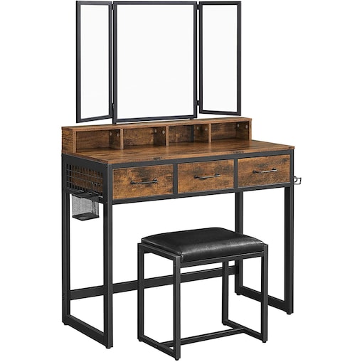 Toaletka Do Sypialni Pokoju Dla Kobiet Nastolatek Rustykalny Brąz, Czarny