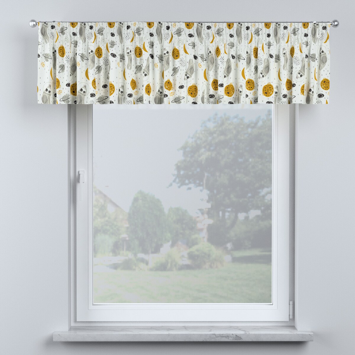 Lambrekin na taśmie marszczącej 390x40 biało-szara