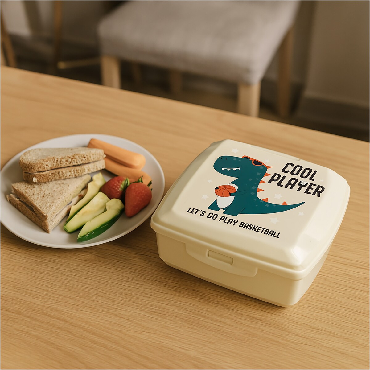 Pojemnik Śniadaniowy Dla Dzieci Lunchbox Na Śniadanie Chlebak Dziecięcy Dinozaur Beżowy