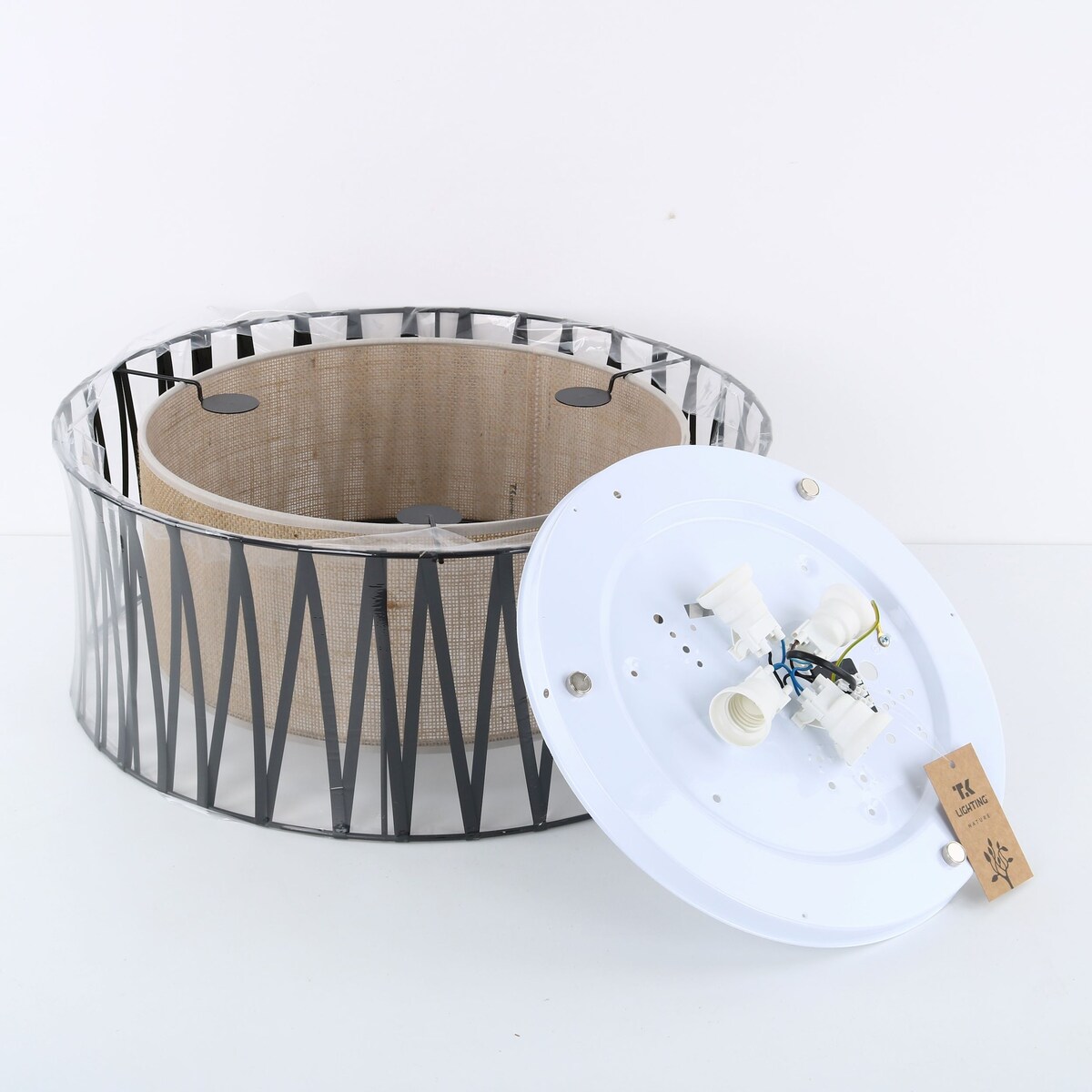 Lampa sufitowa TK Lighting HARMONY NATURE 50 5940 czarno-biała z jutą E27 4x15W do salonu i jadalni
