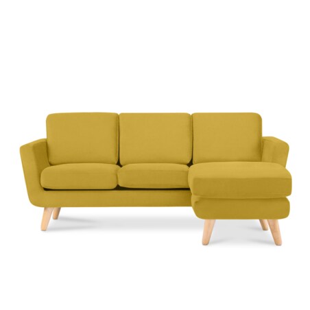 KONSIMO TAGIO Żółty narożnik skandynawski z pufą/ otomaną, prawy