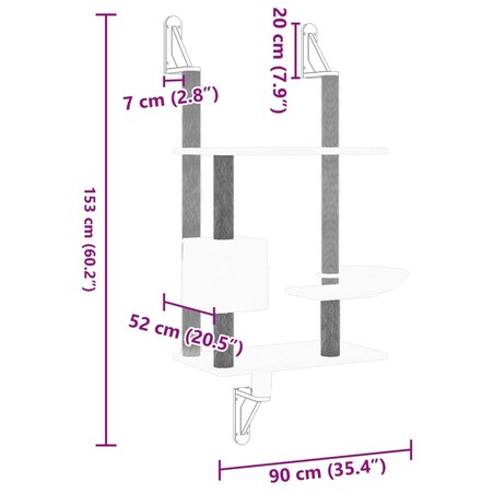 vidaXL Ścienne drzewko dla kota z drapakiem, jasnoszare, 153 cm