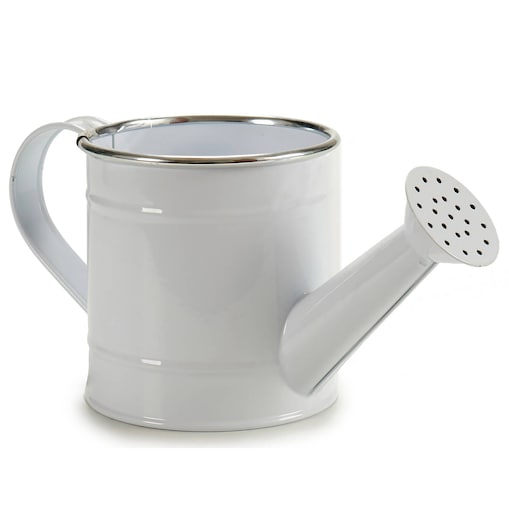 Osłonka na doniczkę w formie konewki, metalowa, biała