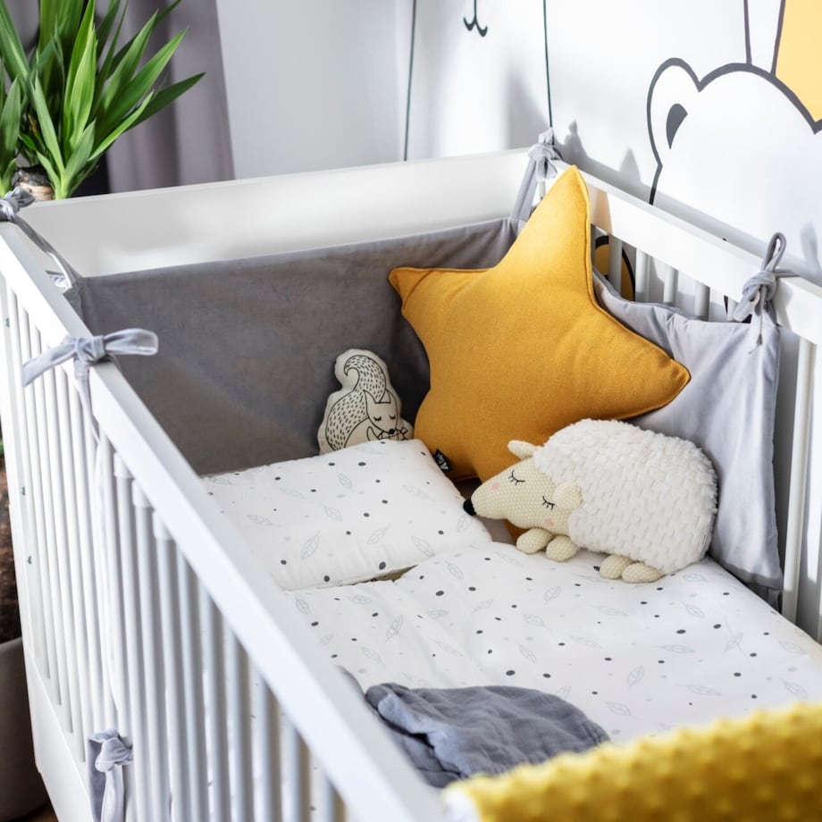 Ochraniacz do łóżeczka, melanż szaro-beżowy, 180x30cm, Happiness