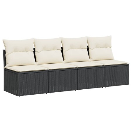 vidaXL Sofa ogrodowa z poduszkami, 4-osobowa, czarna, polirattan