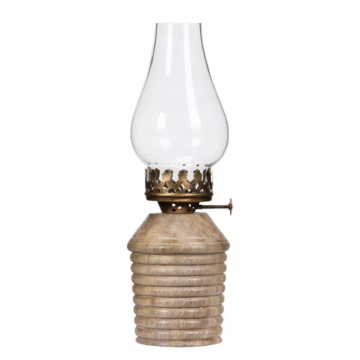 ŚWIECZNIK tealight W KSZTAŁCIE LAMPY NAFTOWEJ drewniana naturalna wys. 24cm