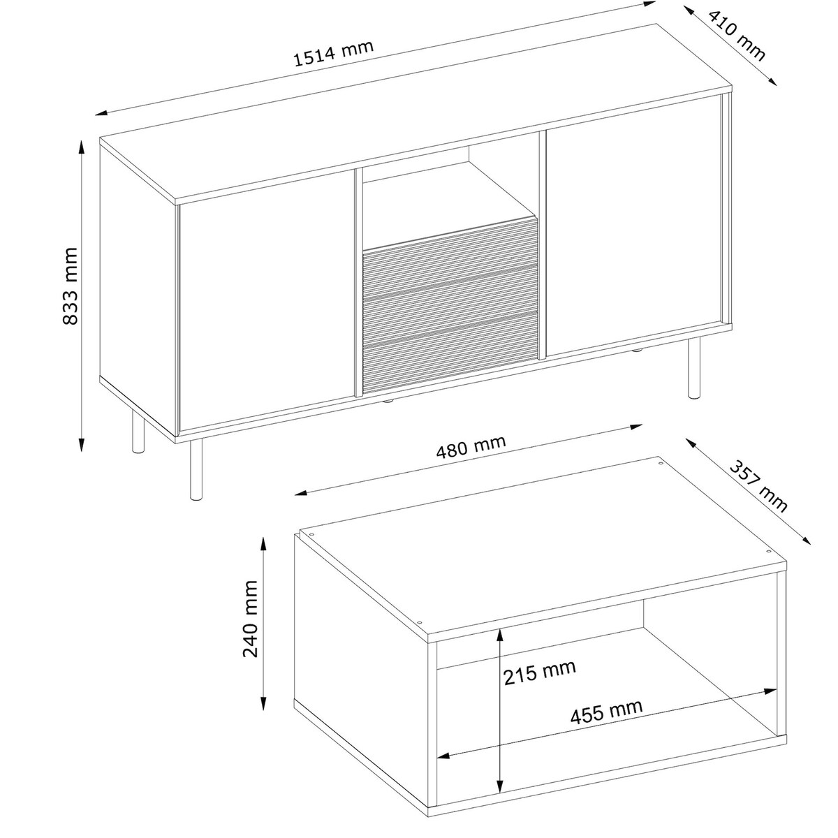 KONSIMO LOFTY Komoda w stylu loft z szufladami i szafkami na wysokich nóżkach