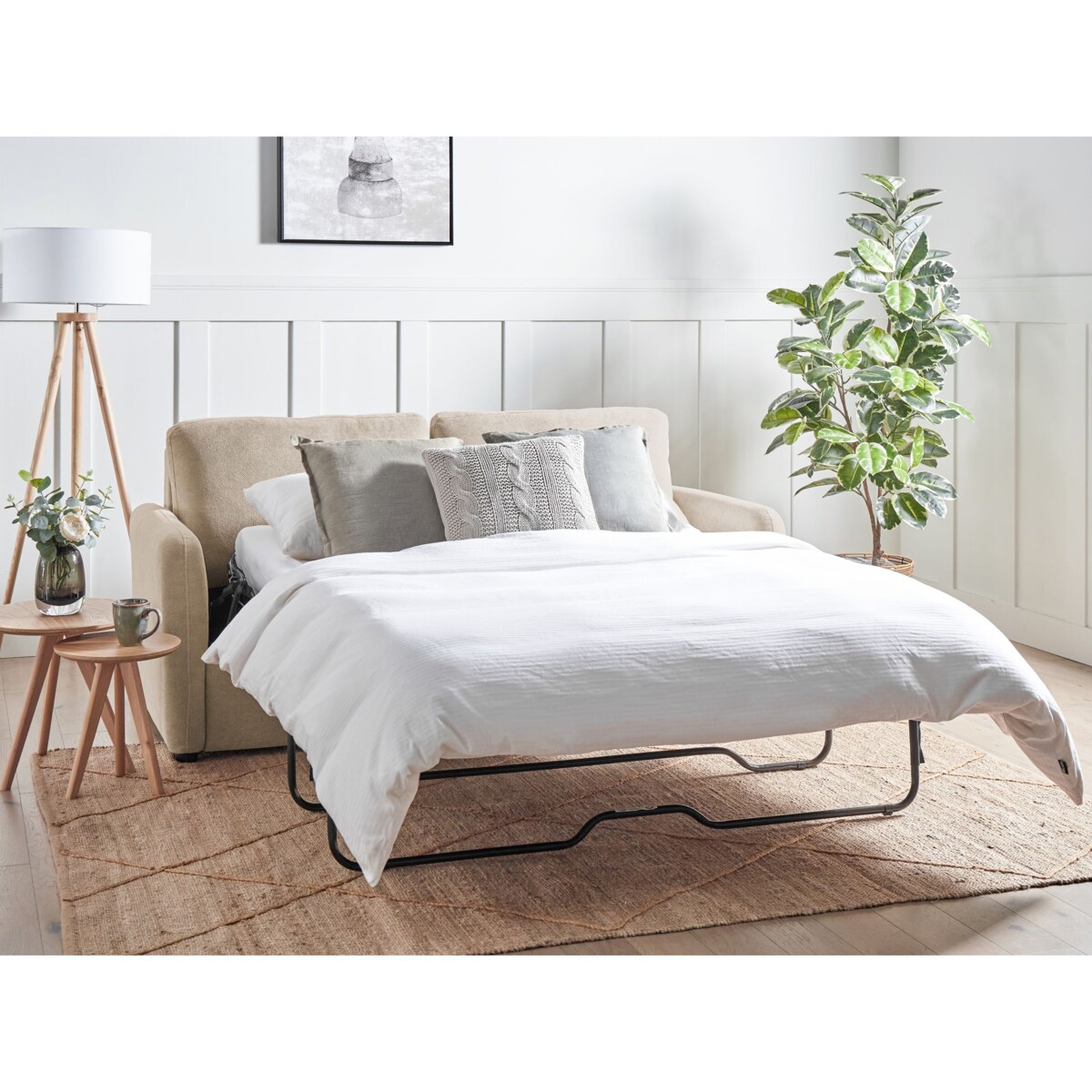 Sofa rozkładana BENNAS Beżowoszary Tkanina