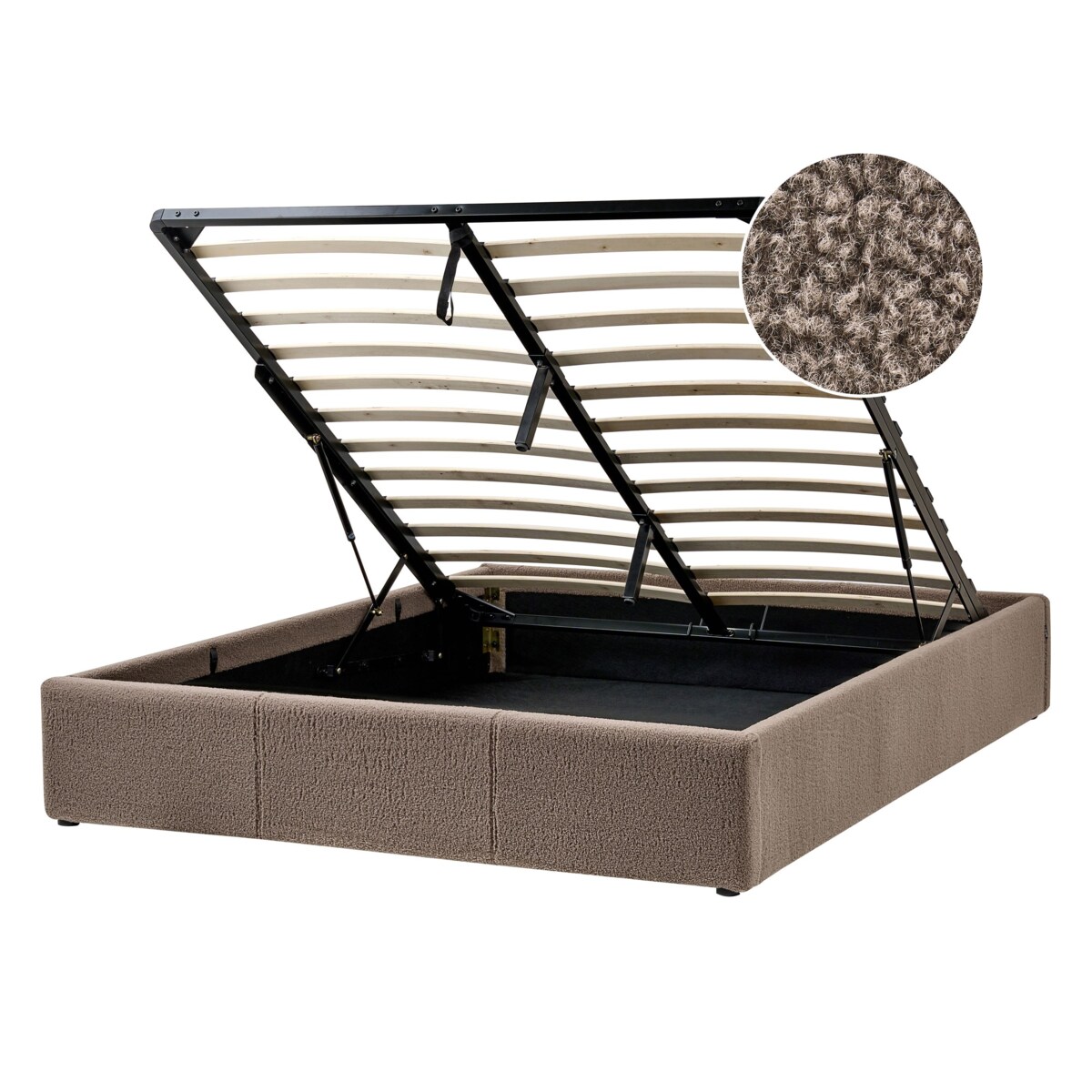 Łóżko z pojemnikiem bez zagłówka Boucle DINAN 140 x 200 cm Beżowoszary