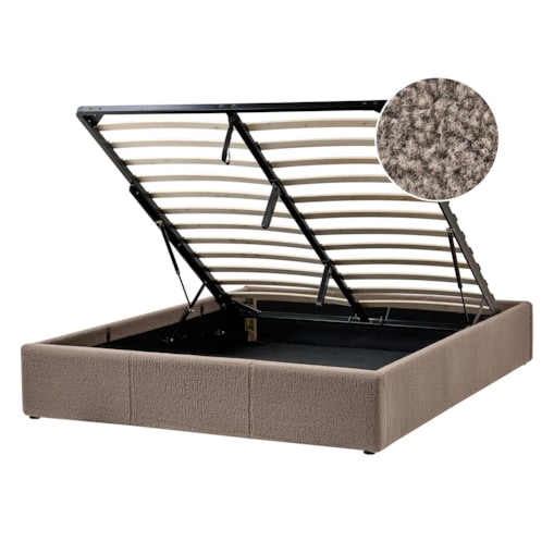 Łóżko z pojemnikiem bez zagłówka Boucle DINAN 140 x 200 cm Beżowoszary