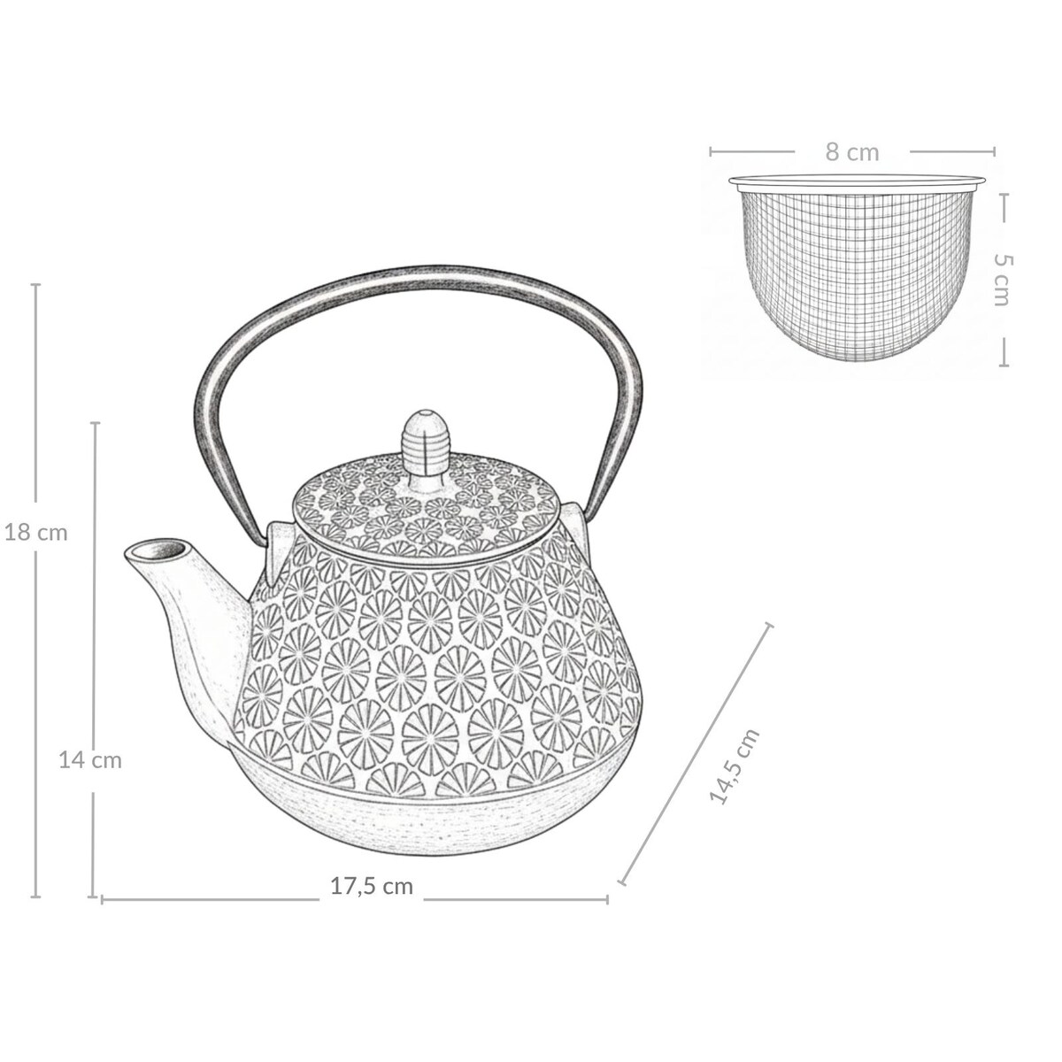 Czajnik żeliwny z zaparzaczem TAKI, 1000 ml