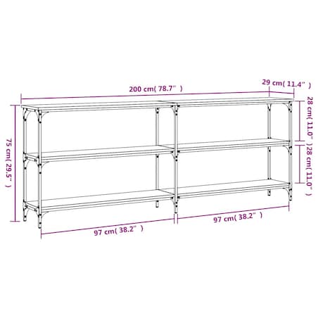vidaXL Stolik konsolowy, czarny, 200x29x75 cm, materiał drewnopochodny