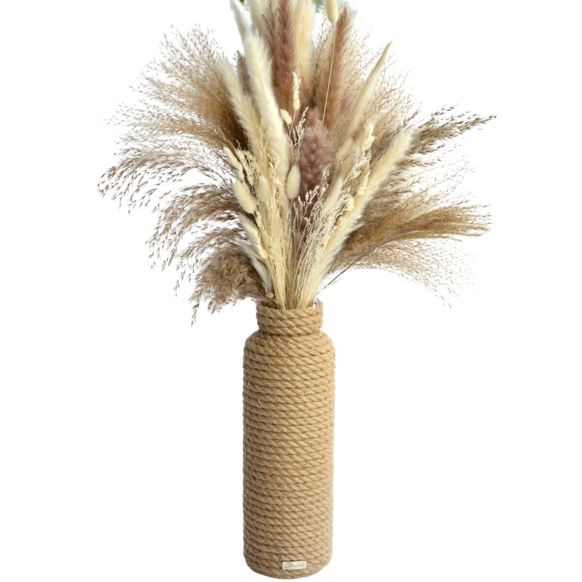 Wysoki wazon Paula w stylu BOHO jutowy do suszonej trawy i kwiatów * pleciony sznurek jutowy naturalny do trawy pampasowej kompozycji 33 cm styl skandynawski