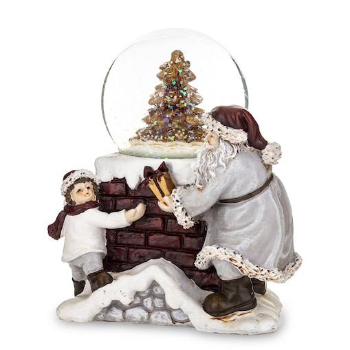 Szklana kula LED i Mikołaj przy kominku 12,5x11