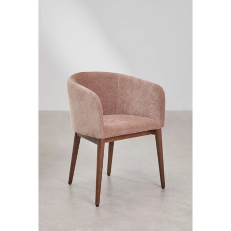 Krzesło szenilowe z podłokietnikami, herbaciany róż, ciemne nóżki, Burnia