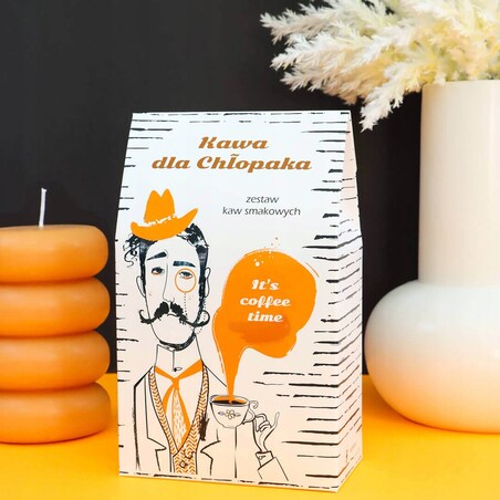 Zestaw 10 różnych kaw smakowych w saszetkach KAWA DLA CHŁOPAKA - box prezentowy upominkowy na Dzień Chłopaka urodziny dla faceta mężczyzny niego - prezent upominek