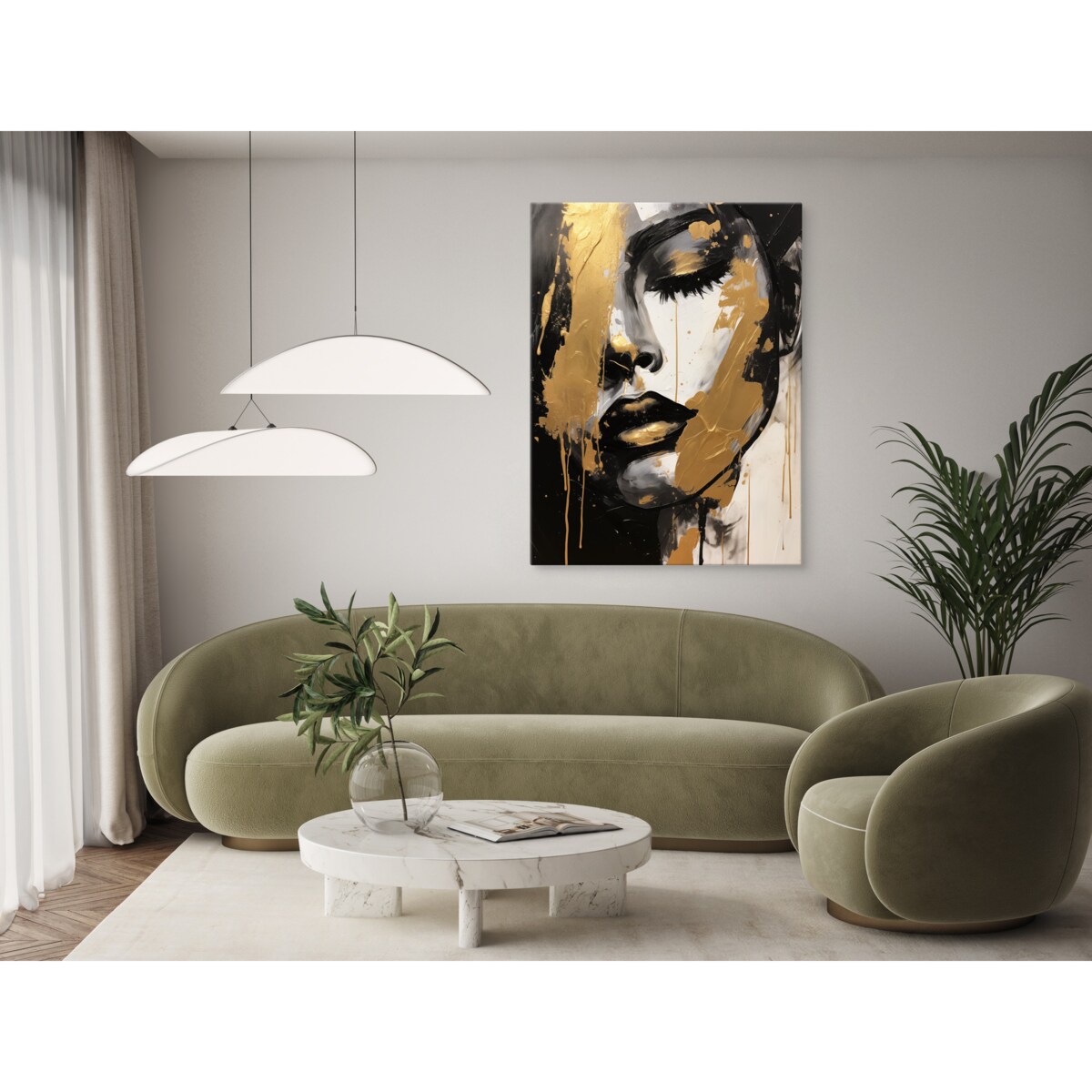 Obraz Do Salonu ZŁOTY Portret Kobieca Twarz Styl Glamour Abstrakcja 80x120cm