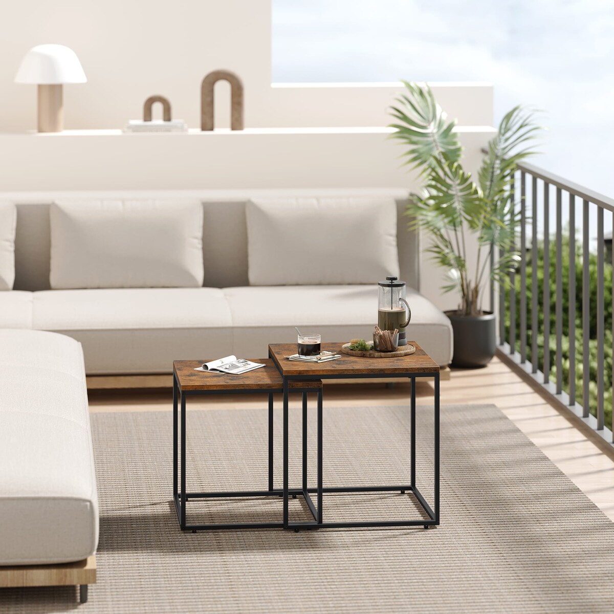 Stolik Kawowy Kwadrat 2Szt Rustykalny, Czarny