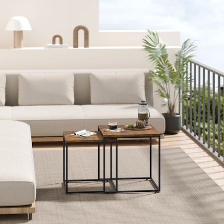 Stolik Kawowy Kwadrat 2Szt Rustykalny, Czarny