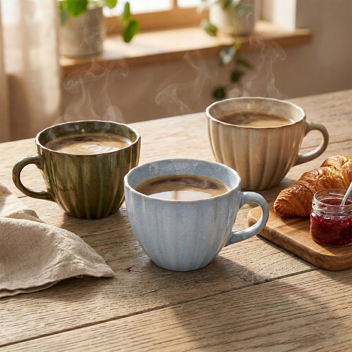 KUBEK CERAMICZNY 3 szt 400ml DO KAWY HERBATY Z UCHWYTEM NA KAWĘ DUŻY