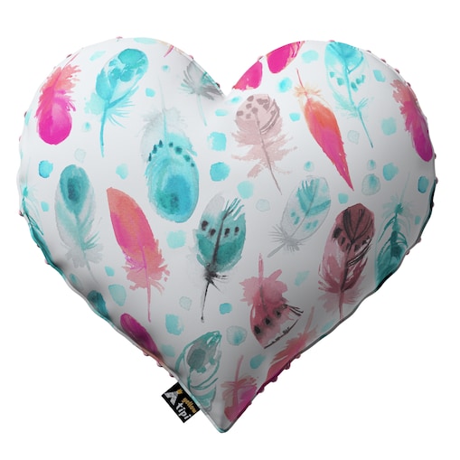 Poduszka Heart of Love z minky, różowe i turkusowe piórka, 45x15x45cm, Magic Collection