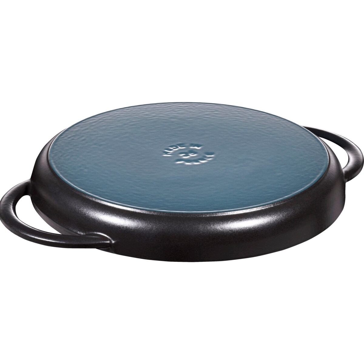 Okrągła patelnia żeliwna grillowa Staub z dwoma uchwytami - 26 cm, Czarny