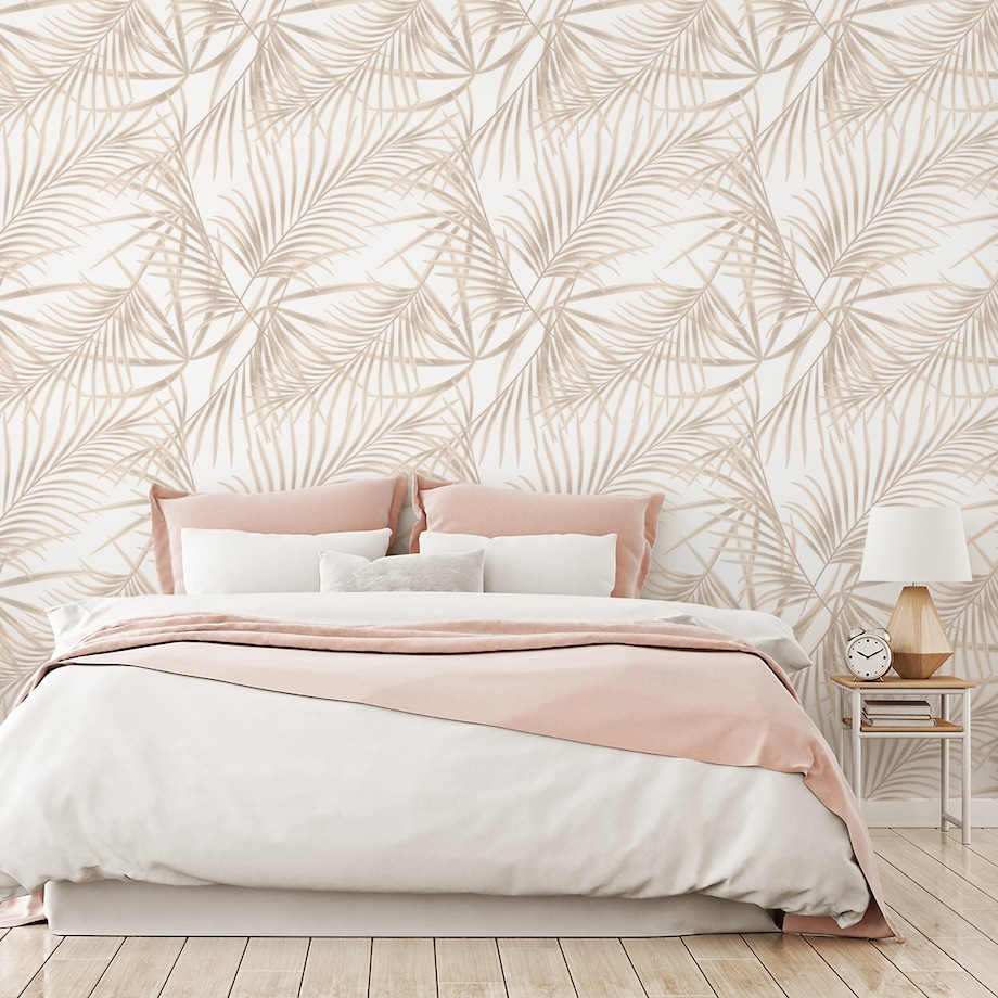 Tapeta Beżowe LIŚCIE Palmy Rośliny Natura