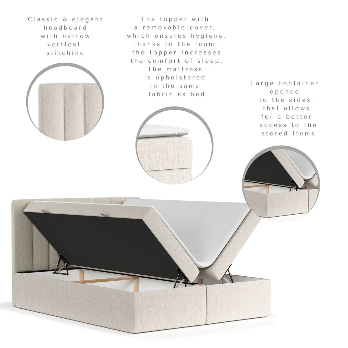 Łóżko tapicerowane AMARO 140x200 z pojemnikiem, Beż, tkanina Alta 02