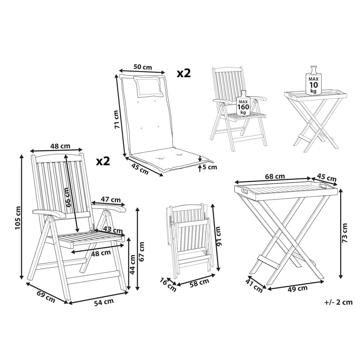 Zestaw mebli balkonowych AMANTEA PREMIUM Drewno akacjowe Beżowoszary
