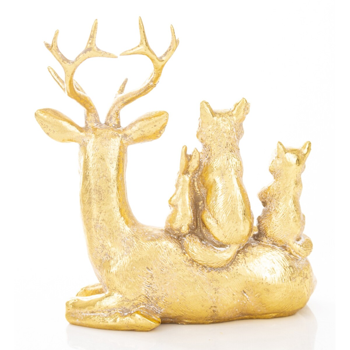 Dekoracja - złoty jeleń i zwierzaki 15x12x7 cm SANU leżący