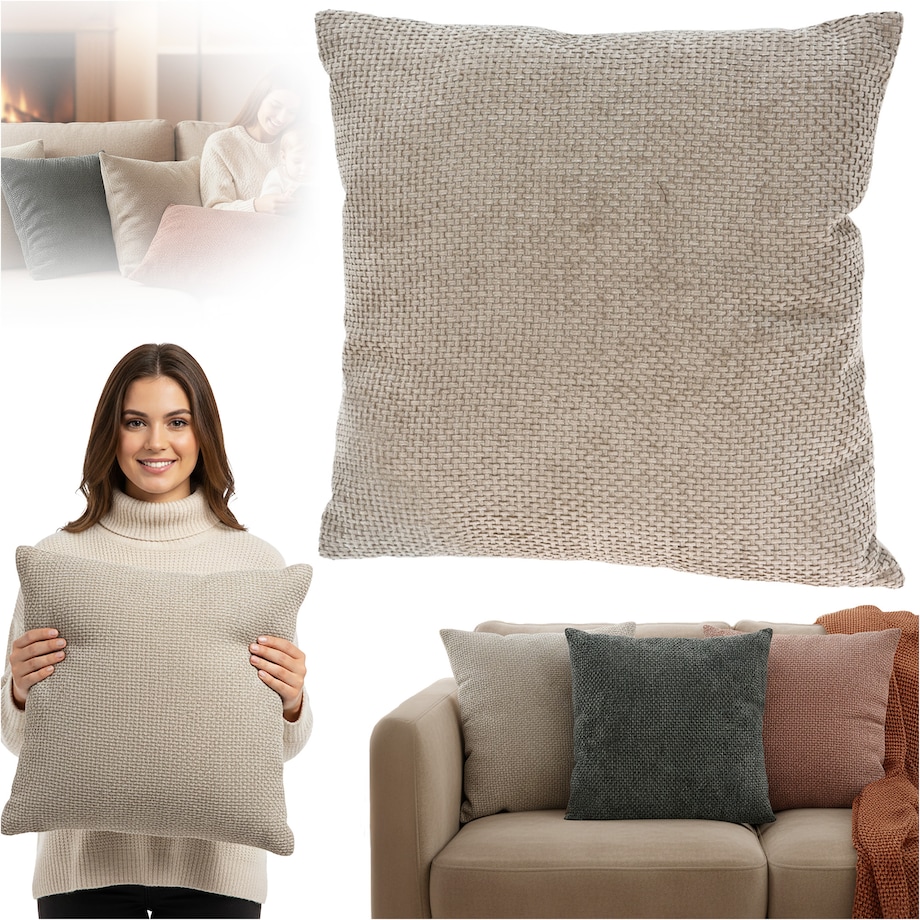 Poduszka Z Wkładem Ozdobna Jesienna Dekoracyjna 45X45 Cm Beżowa