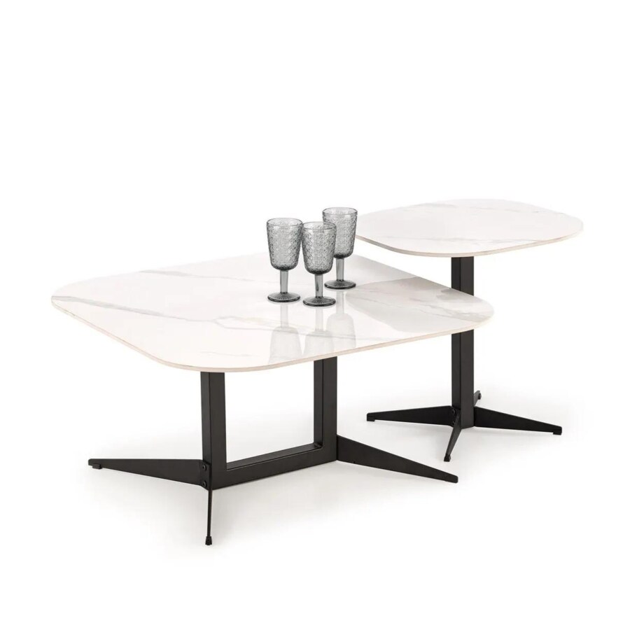 Ława BORNA 80x80 biały marmur/czarna