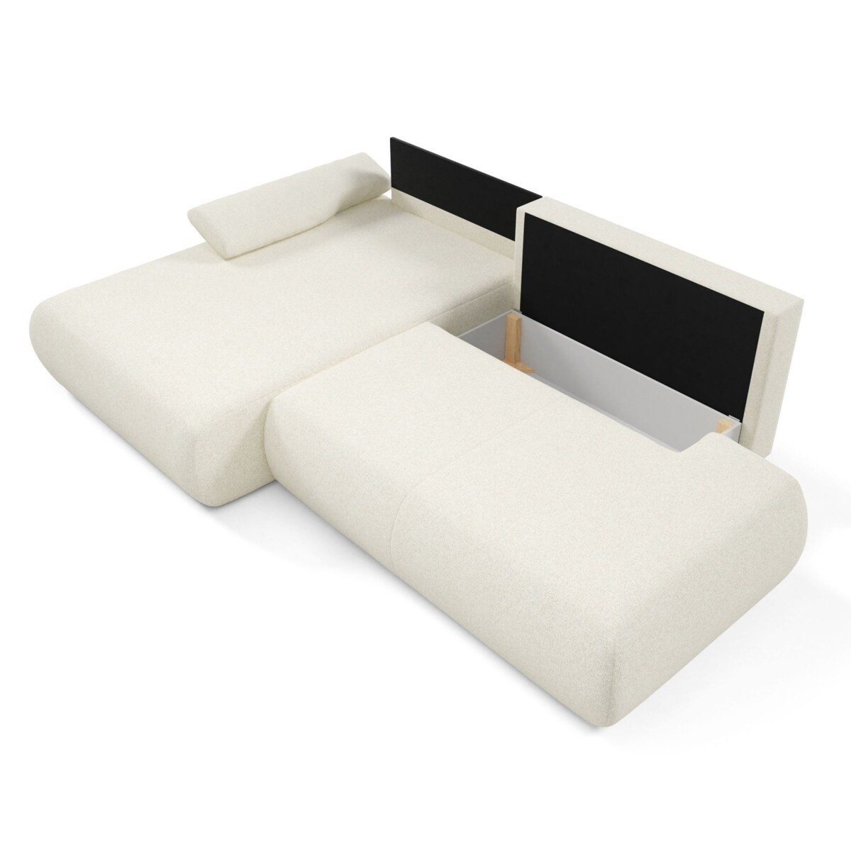 Narożnik rozkładany PENTI z pojemnikiem na pościel, lewy, ecru