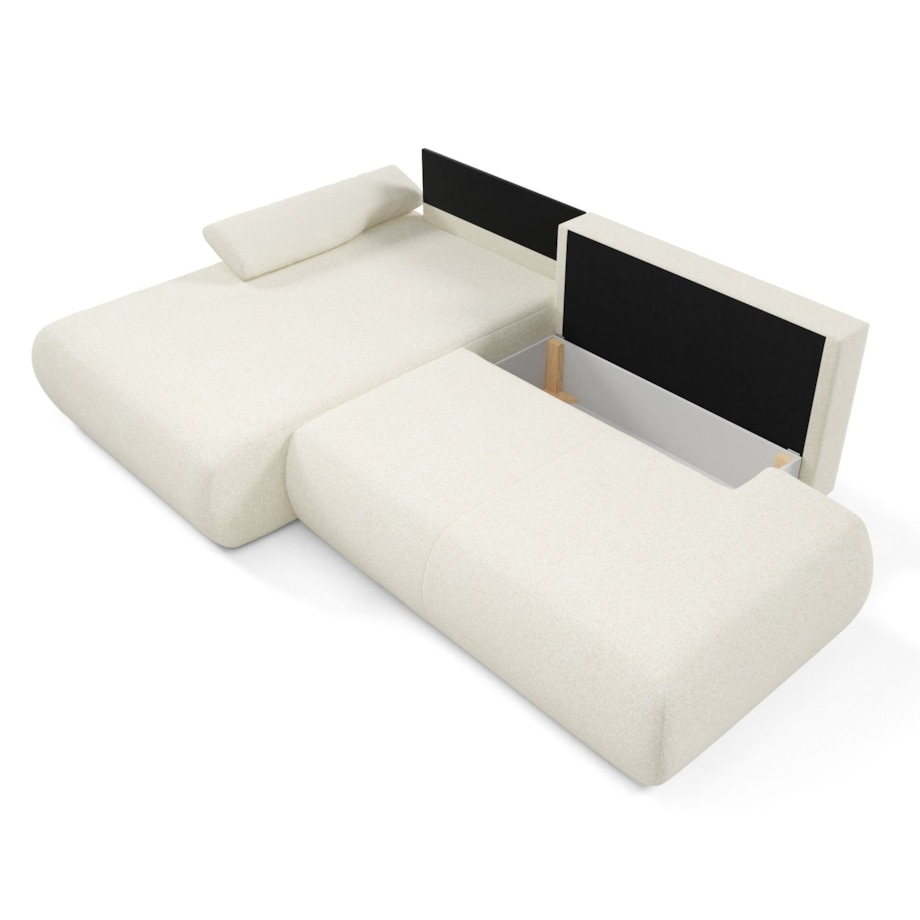 Narożnik rozkładany PENTI z pojemnikiem na pościel, lewy, ecru