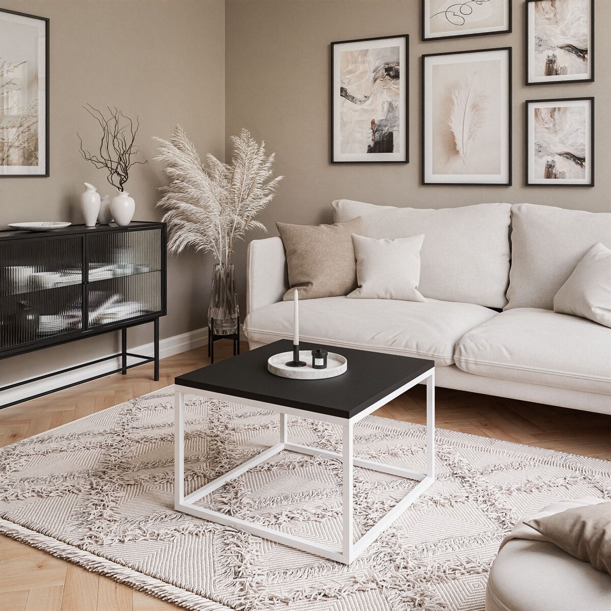 Stolik kawowy YOSHI 60 cm biały czarny mat