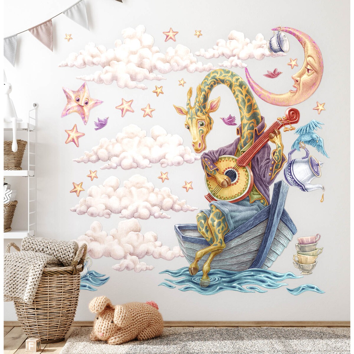 Zestaw naklejek na ścianę, Pastelowe zwierzęta z bajki - żyrafa, 60cm