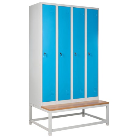 Szafa socjalna ubraniowa czterodrzwiowa z ławką ATHLETE Metal Szary/ niebieski