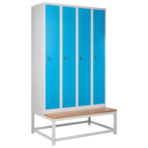 Szafa socjalna ubraniowa czterodrzwiowa z ławką ATHLETE Metal Szary/ niebieski
