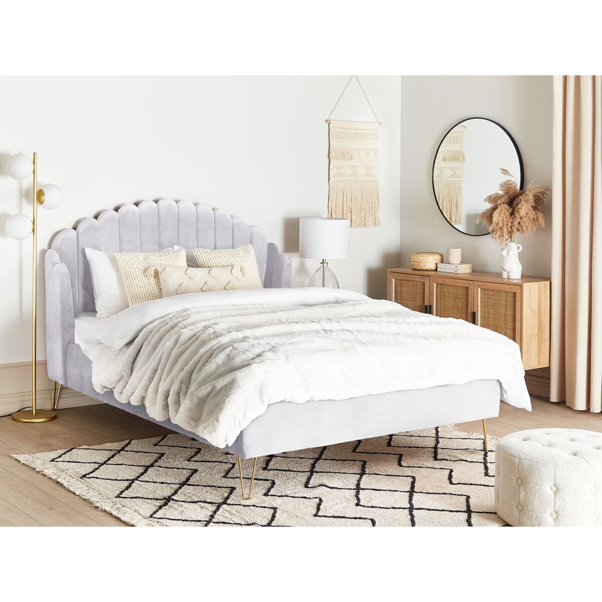 Łóżko welurowe 140 x 200 cm szare AMBILLOU