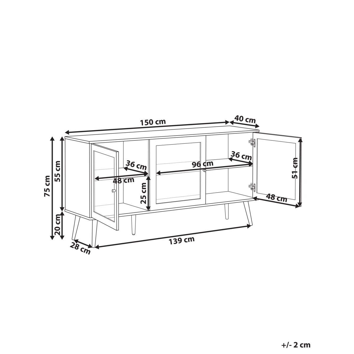 Komoda trzydrzwiowa ALBANY 150 cm 40 cm Jasnobrązowy