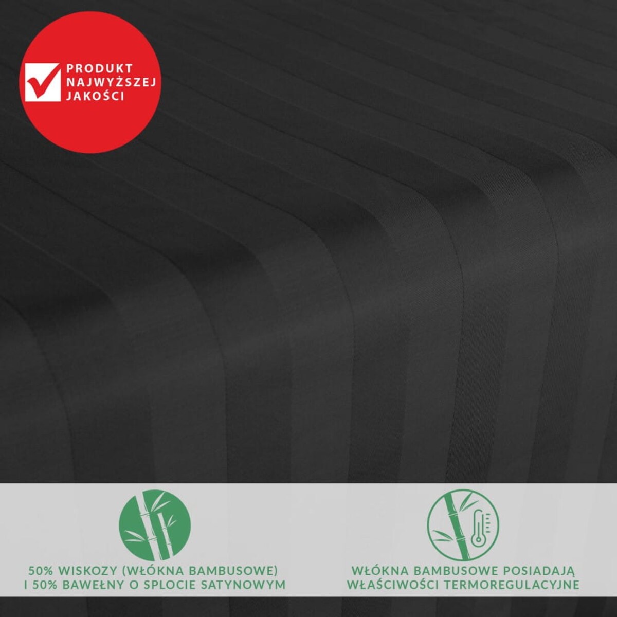 Prześcieradło bambusowe satyna bawełniana 160x240 Bamboo paski, czarne