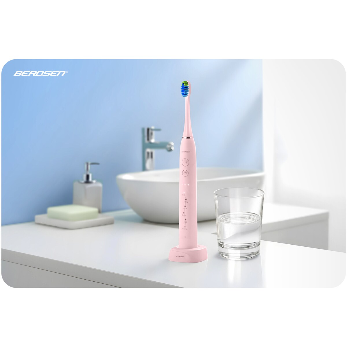 Szczoteczka soniczna do zębów Berdsen Galaxy różowa + etui 322002