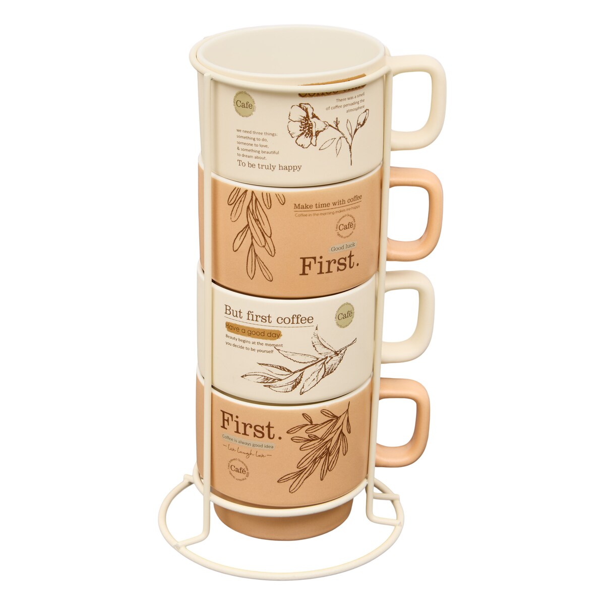 Zestaw 4 kubków WELLNESS na stojaku, porcelana, 220 ml