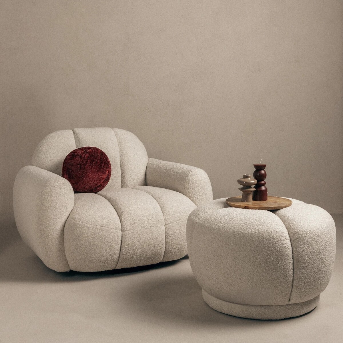Fotel obrotowy 77x106x85 PALLASS bouclé jasnobeżowy