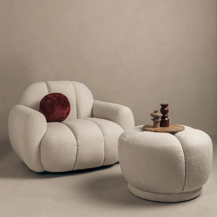 Fotel obrotowy 77x106x85 PALLASS bouclé jasnobeżowy