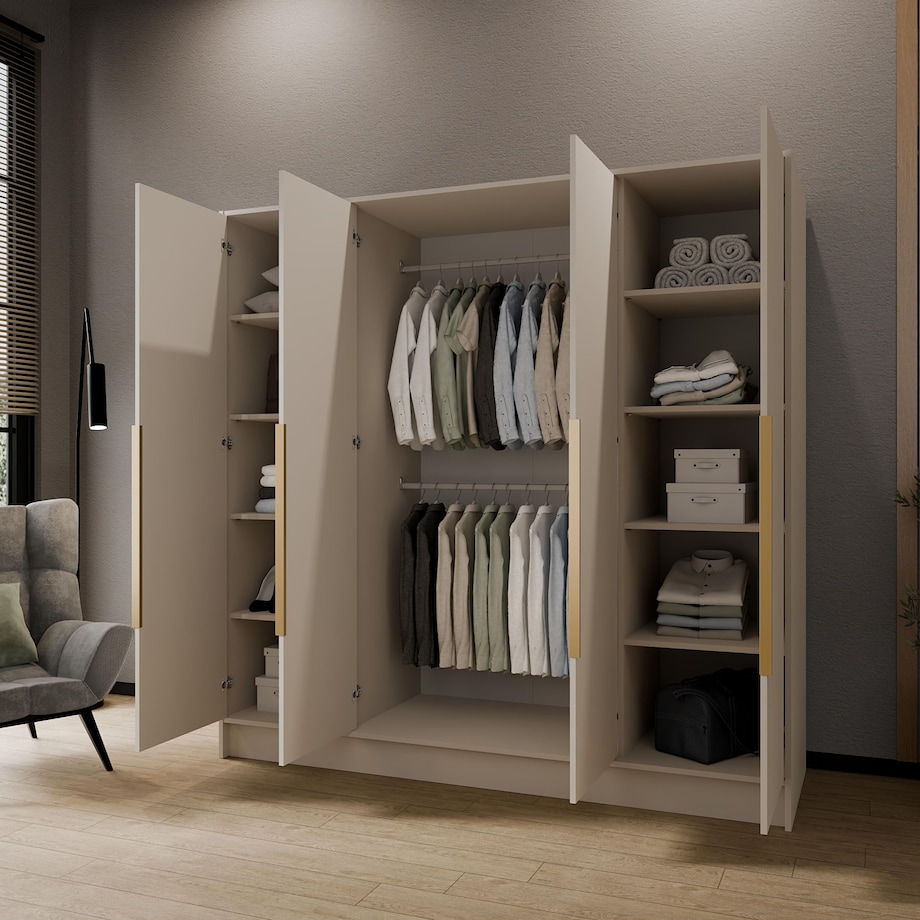 Szafa 200 gładka ORTO bez lustra z czarnymi uchwytami, kaszmirowa